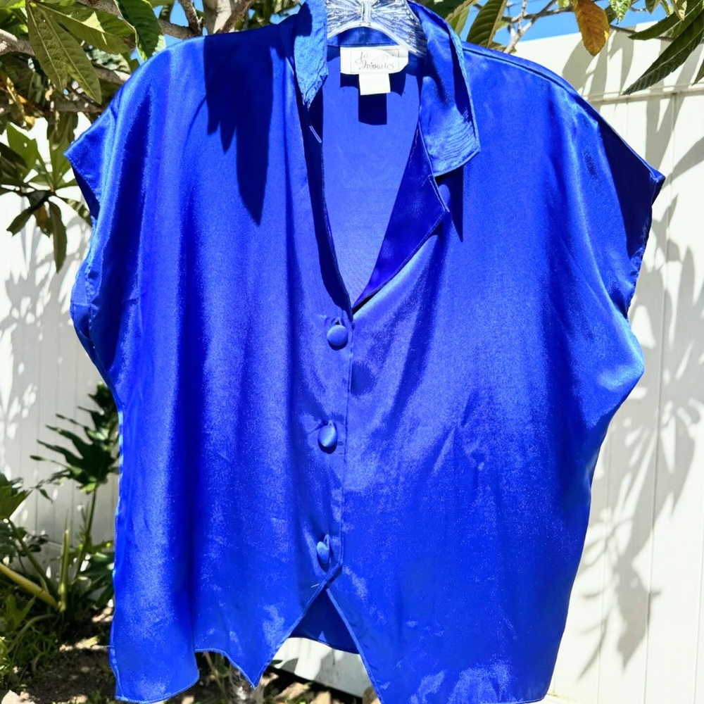 Satin blue button down blouse